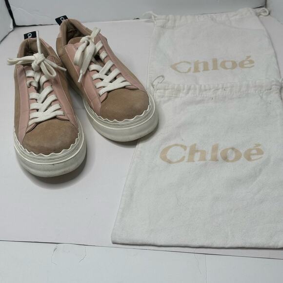 CHLOE PLATFORM Delicate PINK Leather TAN SUEDE LADIES SNEAKER 40 VGUC - Picture 15 of 15